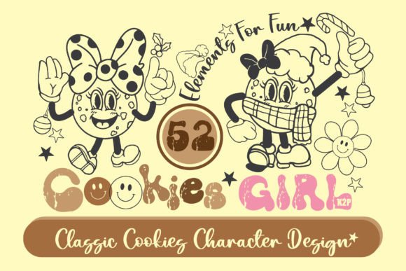 52 COOKIES-GIRL Character Elements SVG for Crafts & Graphics