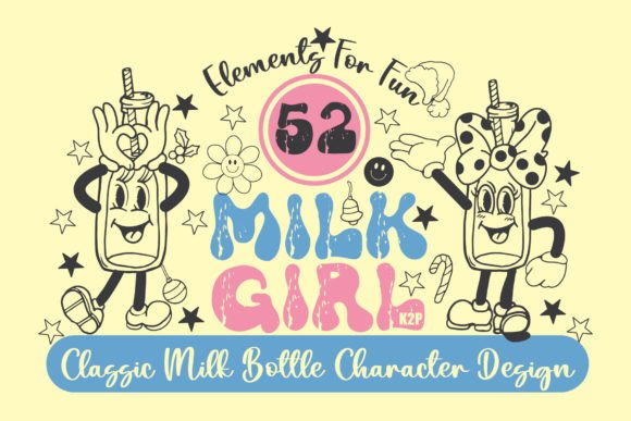 52 Retro MILK GIRL Character SVG Graphics & Crafts