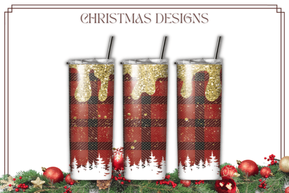 Glitter Plaid Christmas Tumbler as Graphics & Print Template