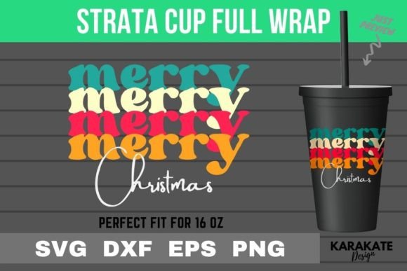 Retro Merry Xmas Cup Wrap Graphics for Crafts