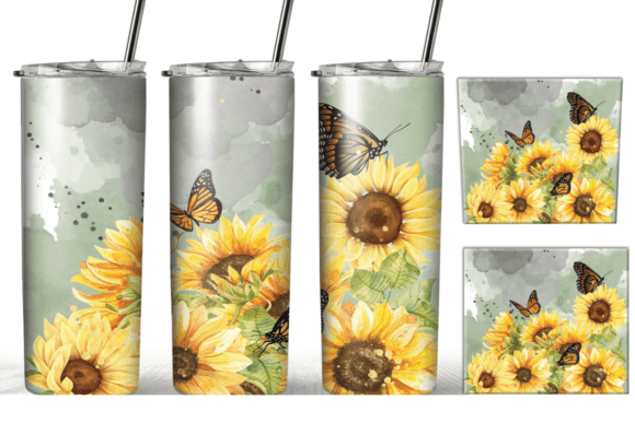Watercolor Sunflower Tumbler Graphics for Crafts